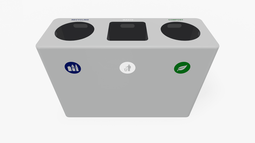 Magnuson Dunk - 3 24 - Gallon Triple - Stream Textured Steel Waste & Recycling Station with Precision Top Openings (MAG - DUNK - 3) - SchoolOutlet