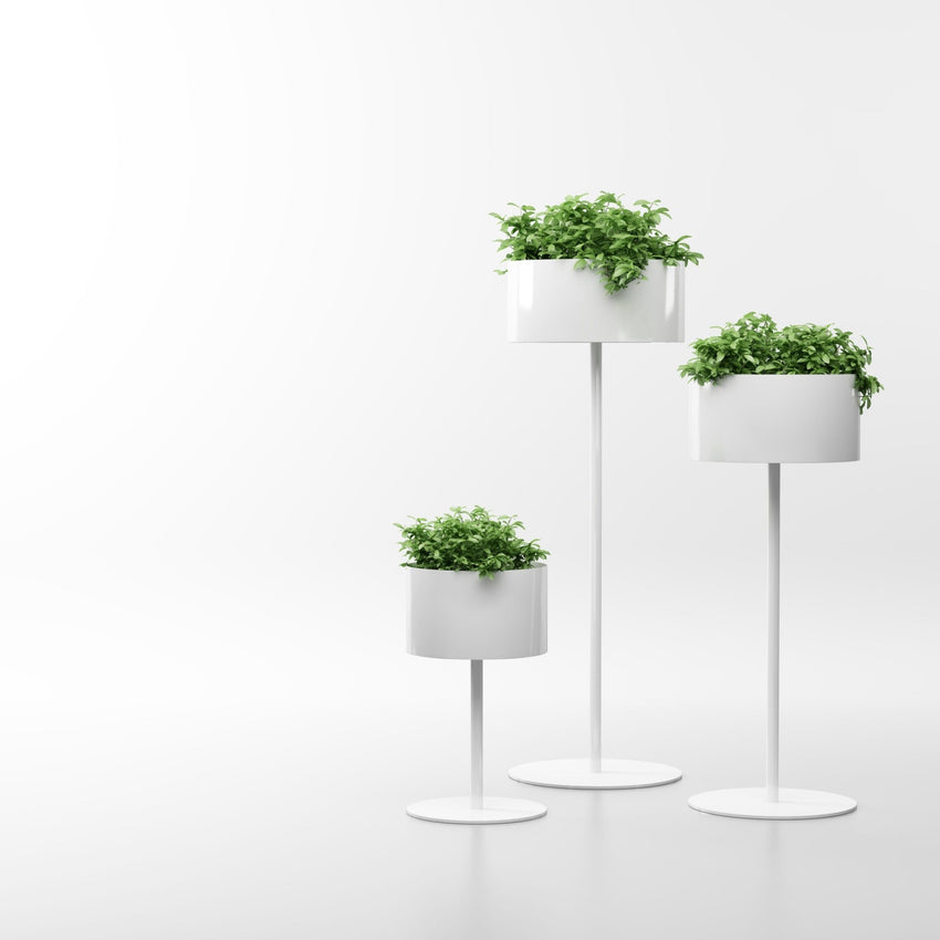 Magnuson GL - 10 - S - S Round Standing Steel and Aluminum Planter with Three Internal Flower Pots and Molded Saucer (MAG - GL - 10 - S - S - XXX) - SchoolOutlet
