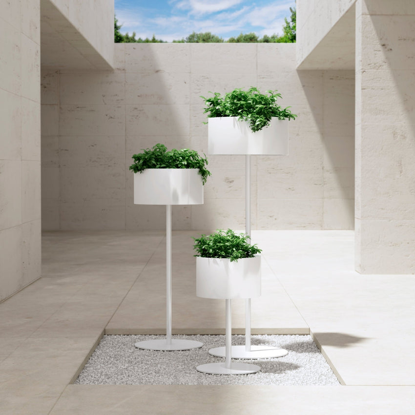 Magnuson GL - 10 - S - S Round Standing Steel and Aluminum Planter with Three Internal Flower Pots and Molded Saucer (MAG - GL - 10 - S - S - XXX) - SchoolOutlet