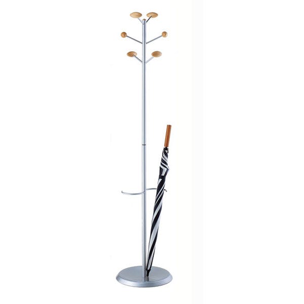 Magnuson Architectural Steel Coat Tree with 6 Wood Knobs 15"W x 15"D x 67"H (MAG - MET) - SchoolOutlet