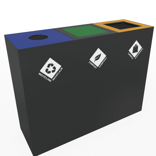 Magnuson PIC - 3x60 48 - Gallon Triple - Stream Painted Steel Waste & Recycling Station (MAG - PIC - 3x60) - SchoolOutlet