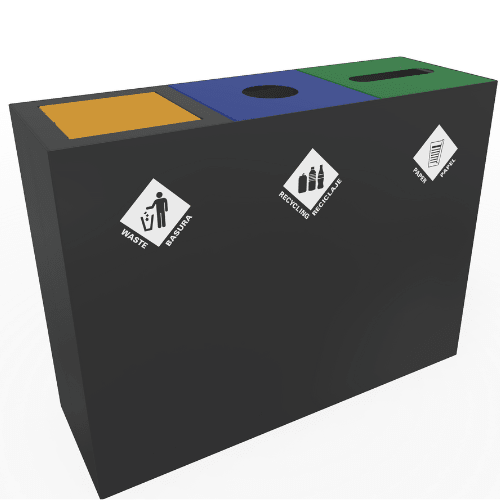 Magnuson PIC - 3x60 48 - Gallon Triple - Stream Painted Steel Waste & Recycling Station (MAG - PIC - 3x60) - SchoolOutlet