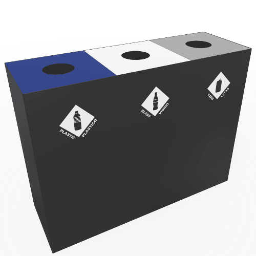 Magnuson PIC - 3x60 48 - Gallon Triple - Stream Painted Steel Waste & Recycling Station (MAG - PIC - 3x60) - SchoolOutlet