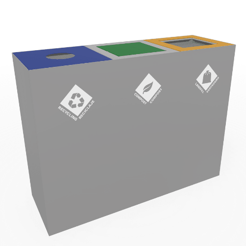 Magnuson PIC - 3x60 48 - Gallon Triple - Stream Painted Steel Waste & Recycling Station (MAG - PIC - 3x60) - SchoolOutlet