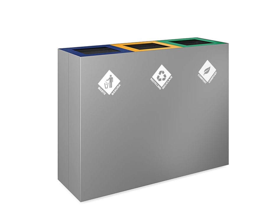 Magnuson PIC - 3x60 48 - Gallon Triple - Stream Painted Steel Waste & Recycling Station (MAG - PIC - 3x60) - SchoolOutlet