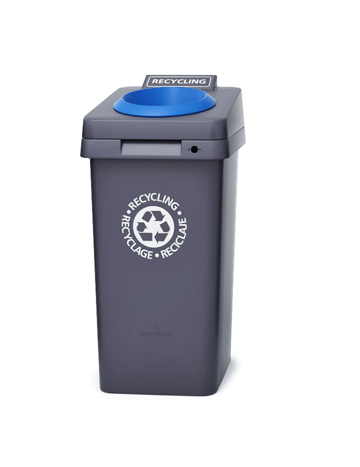 Magnuson RE - SQUARE - 11 36 - Gallon Polyethylene Recycling Receptacle with Circle Opening and Hinged Lid (MAG - RE - SQUARE - 11 - XXX) - SchoolOutlet