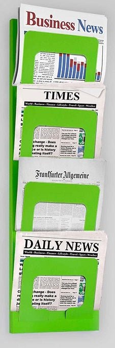 Magnuson Wall Mounted Magazine & Newspaper Rack - 4 Pockets 38.625"H (MAG - SCOOP) - SchoolOutlet