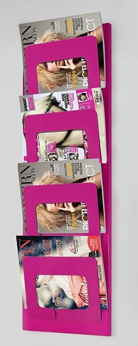 Magnuson Wall Mounted Magazine & Newspaper Rack - 4 Pockets 38.625"H (MAG - SCOOP) - SchoolOutlet