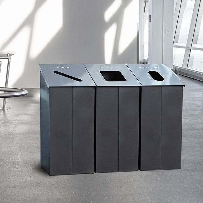 Magnuson SLP - 02L 32 - Gallon Painted Steel Waste Receptacle with Internal Rigid Liner and Integrated Bag Arms (MAG - SLP - 02L) - SchoolOutlet