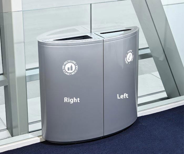 Magnuson SO1809L - LEFT 14 - Gallon Left Side Quarter - Elliptical Painted Steel Waste Receptacle with Internal Rigid Liner and Adjustable Glides (MAG - SO1809L - LEFT) - SchoolOutlet