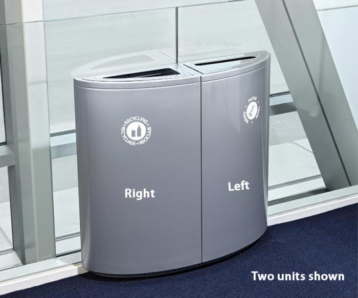 Magnuson SO1809L - RIGHT 14 - Gallon Right Side Quarter - Elliptical Painted Steel Waste Receptacle with Internal Rigid Liner and Adjustable Glides (MAG - SO1809L - RIGHT) - SchoolOutlet