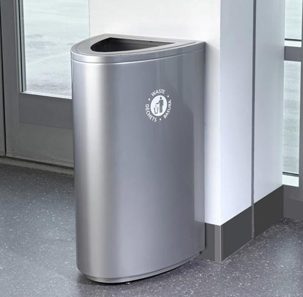Magnuson SO1818L 34 - Gallon Half - Elliptical Painted Steel Waste Receptacle with Internal Rigid Liner and Adjustable Glides (MAG - SO1818L) - SchoolOutlet