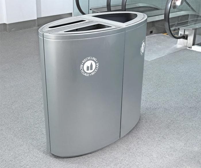 Magnuson SO1818L - DBL 34 - Gallon Dual - Stream Half - Elliptical Painted Steel Receptacle with Internal Rigid Liners and Adjustable Glides (MAG - SO1818L - DBL) - SchoolOutlet