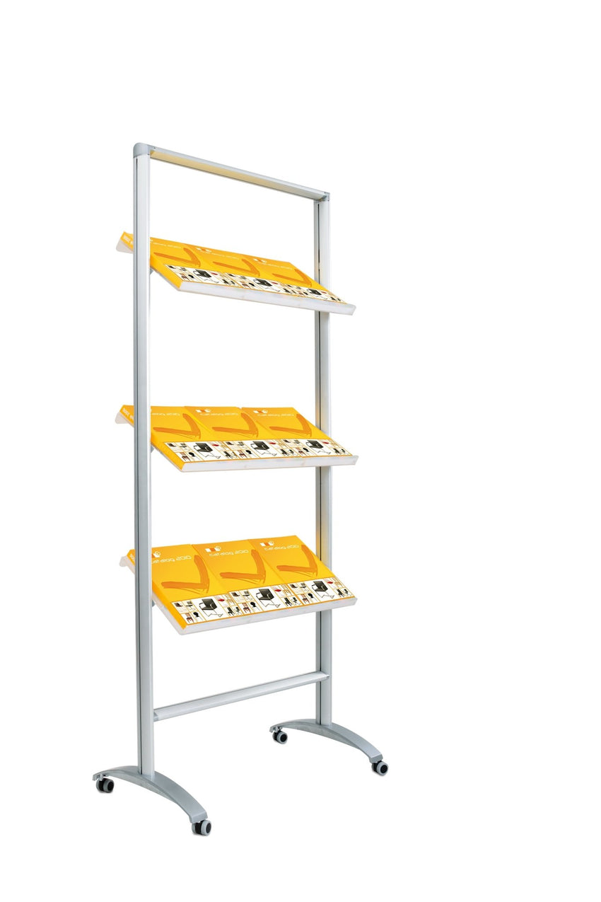 Magnuson Rack Soistes Mobile Magazine Rack - 3 Shelves 73.625"H (MAG - SORA9 - A4) - SchoolOutlet