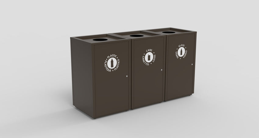 Magnuson ST - 11 70 - Gallon Painted Steel Recycling Receptacle with Circle Top Opening and Front - Opening Locking Door (MAG - ST - 11) - SchoolOutlet