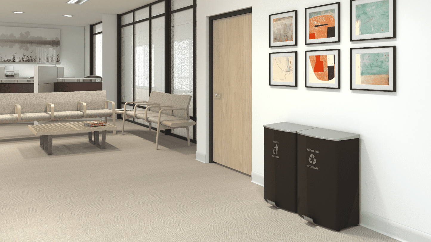 Magnuson TRADA - STEP 24 - Gallon Painted Steel Hands - Free Waste Receptacle with Soft - Close Lid and 16 - Gallon Internal Liner (MAG - TRADA - STEP) - SchoolOutlet