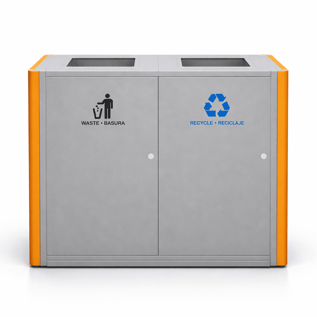 Magnuson UMEA - 20 Double 40 - Gallon Steel Waste Receptacle with Dual Top Openings and Internal Rigid Liners (MAG - UMEA - 20) - SchoolOutlet