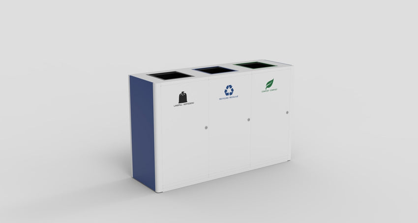 Magnuson UMEA - 30 Triple 40 - Gallon Steel Waste Receptacle with Three Top Openings and Internal Rigid Liners (MAG - UMEA - 30) - SchoolOutlet