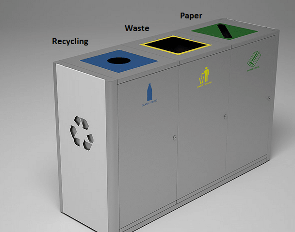 Magnuson UMEA - 30 Triple 40 - Gallon Steel Waste Receptacle with Three Top Openings and Internal Rigid Liners (MAG - UMEA - 30) - SchoolOutlet