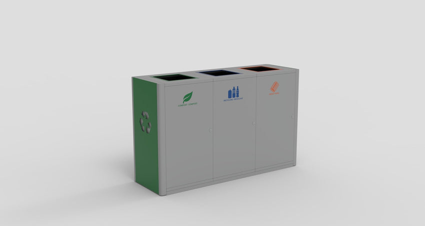 Magnuson UMEA - 30 Triple 40 - Gallon Steel Waste Receptacle with Three Top Openings and Internal Rigid Liners (MAG - UMEA - 30) - SchoolOutlet