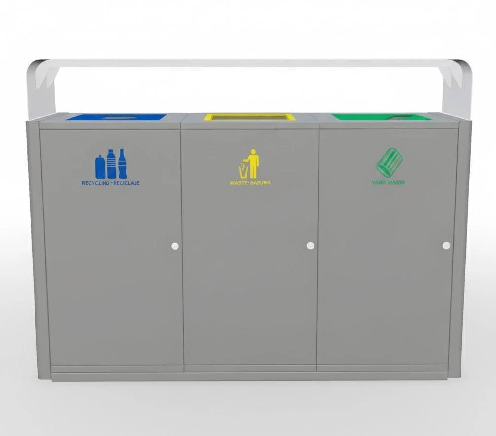 Magnuson UMEA - 31 Triple 40 - Gallon Steel Waste Receptacle with Flat Hood, Front - Opening Doors, and Internal Rigid Liners (MAG - UMEA - 31) - SchoolOutlet