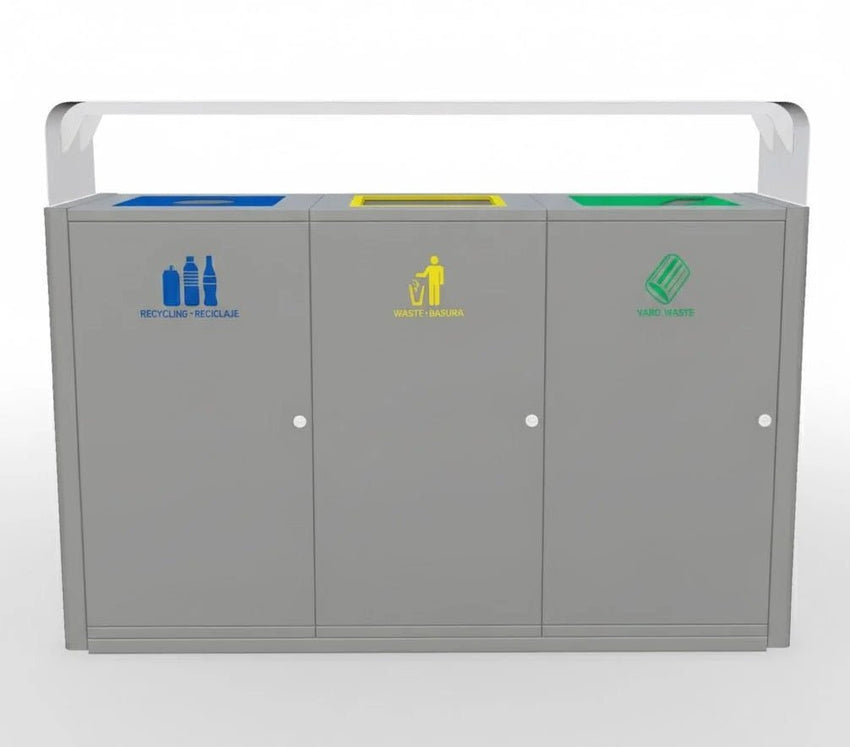 Magnuson UMEA - 31 Triple 40 - Gallon Steel Waste Receptacle with Flat Hood, Front - Opening Doors, and Internal Rigid Liners (MAG - UMEA - 31) - SchoolOutlet