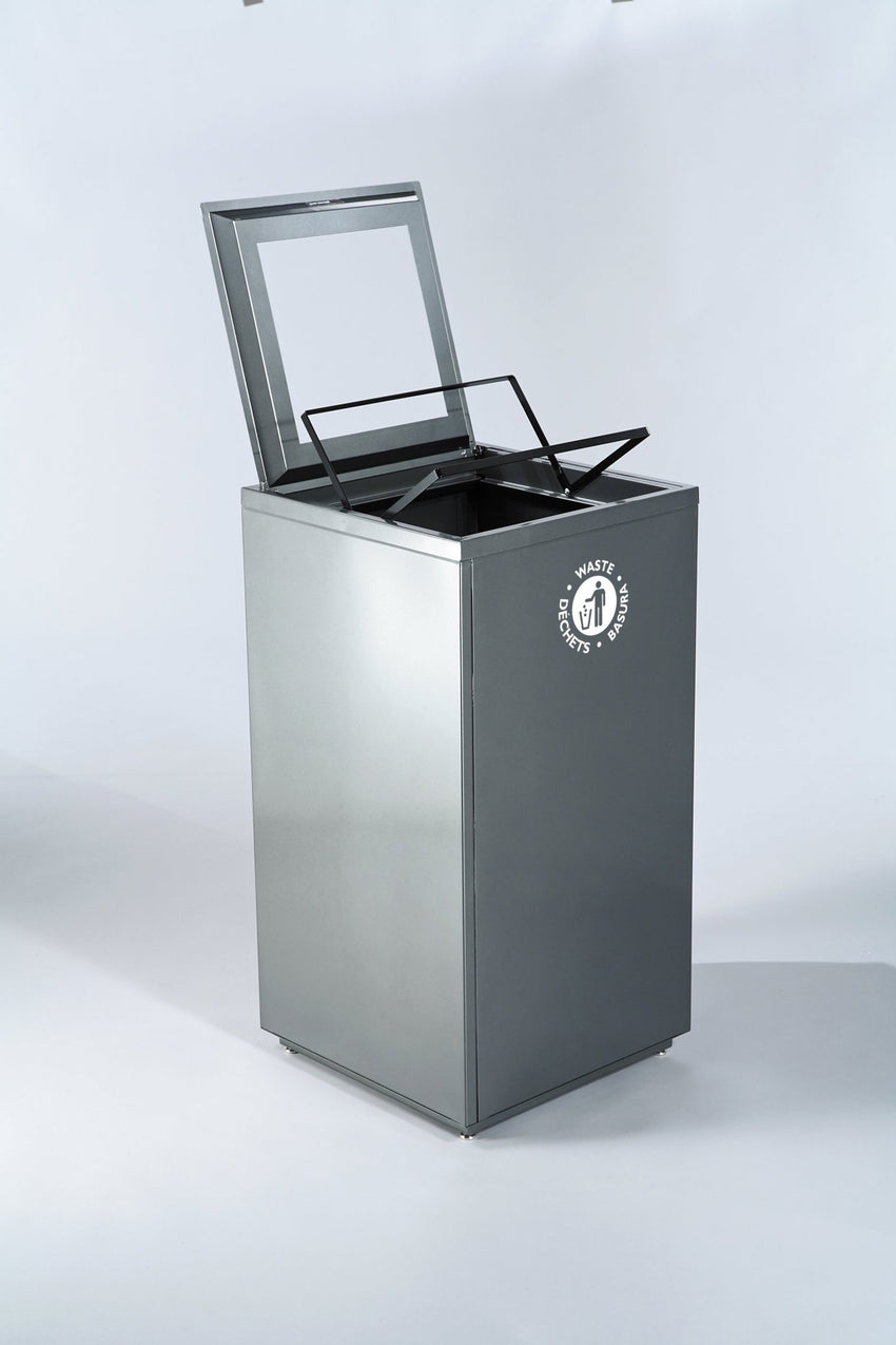 Magnuson VA1818L Valuta 40 - Gallon Steel Waste Receptacle with Internal Rigid Liner and Integrated Bag Arms (MAG - VA1818L) - SchoolOutlet