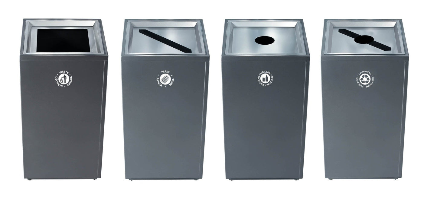 Magnuson VA1818L Valuta 40 - Gallon Steel Waste Receptacle with Internal Rigid Liner and Integrated Bag Arms (MAG - VA1818L) - SchoolOutlet