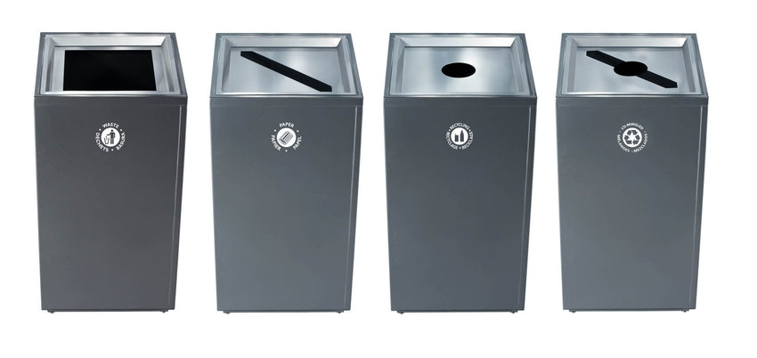Magnuson VA1818L Valuta 40 - Gallon Steel Waste Receptacle with Internal Rigid Liner and Integrated Bag Arms (MAG - VA1818L) - SchoolOutlet