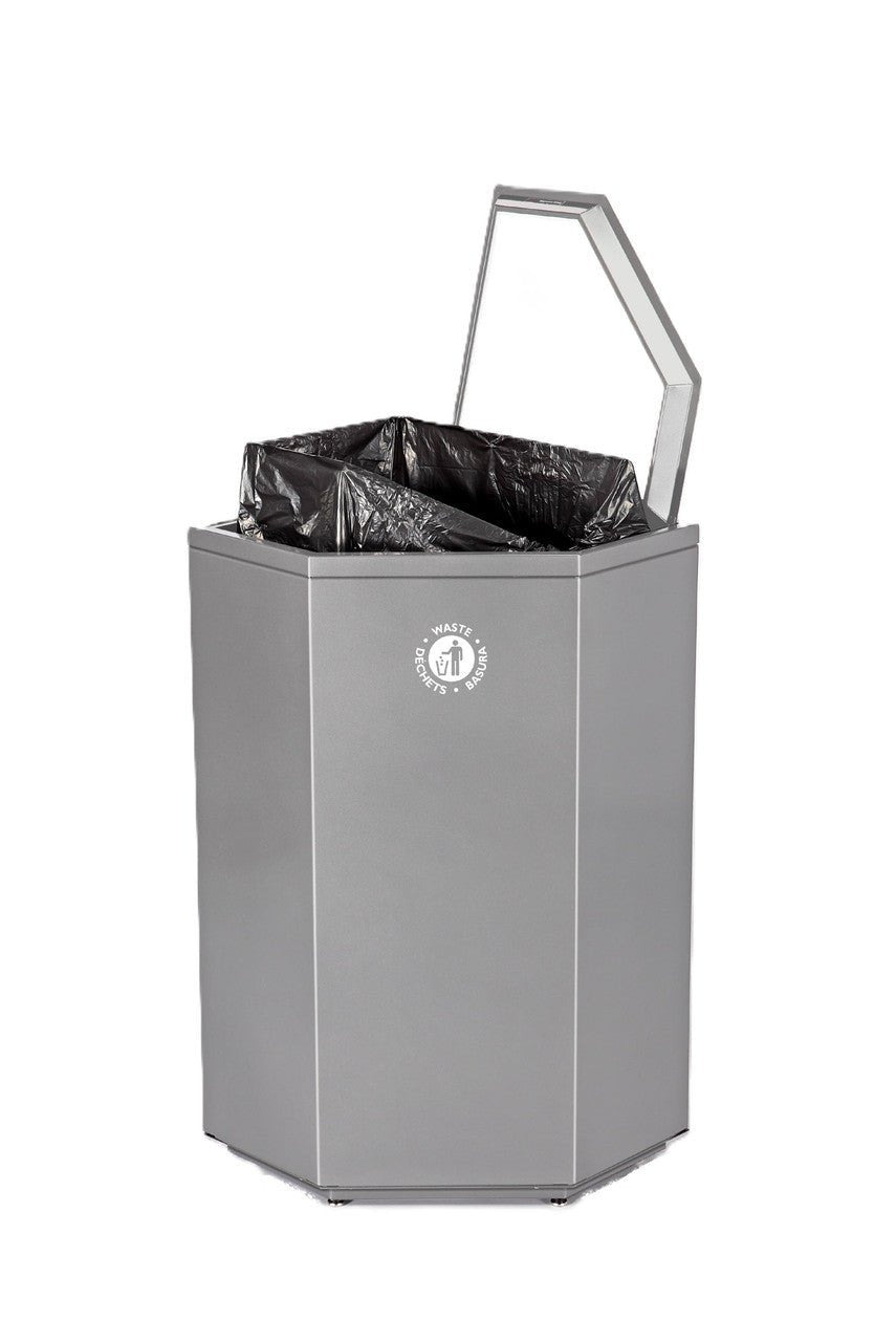 Magnuson VA18SCL Valuta 35 - Gallon Steel Corner Waste Receptacle with Internal Rigid Liner and Bag Arms (MAG - VA18SCL) - SchoolOutlet