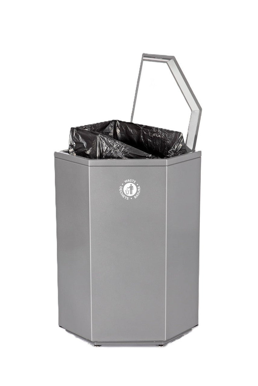 Magnuson VA18SCL Valuta 35 - Gallon Steel Corner Waste Receptacle with Internal Rigid Liner and Bag Arms (MAG - VA18SCL) - SchoolOutlet