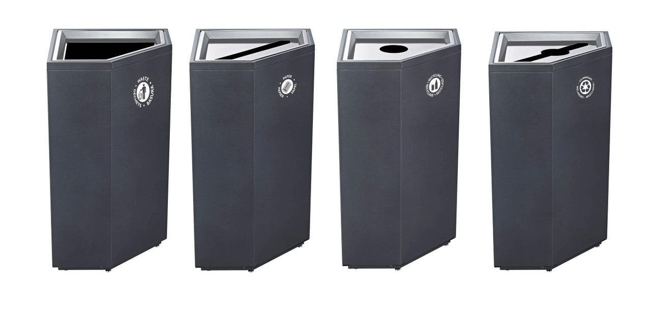Magnuson VA18SCL Valuta 35 - Gallon Steel Corner Waste Receptacle with Internal Rigid Liner and Bag Arms (MAG - VA18SCL) - SchoolOutlet