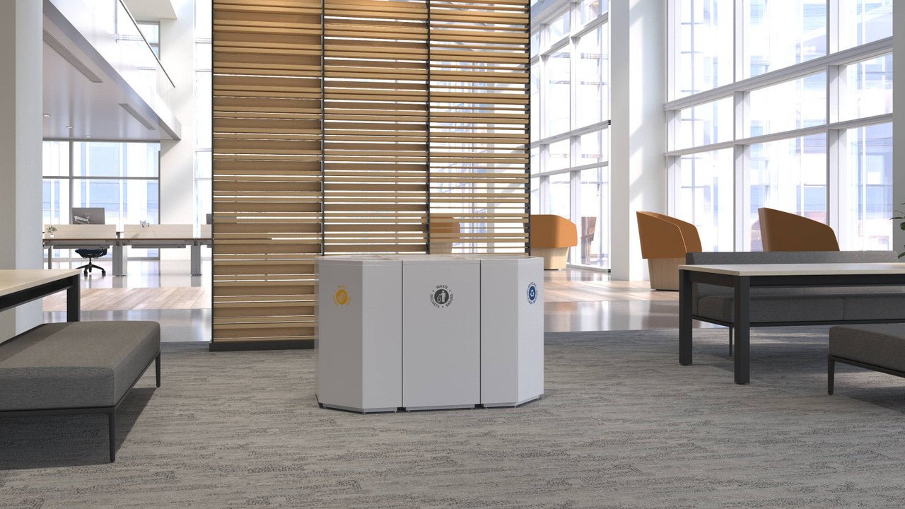 Magnuson VA18SCL Valuta 35 - Gallon Steel Corner Waste Receptacle with Internal Rigid Liner and Bag Arms (MAG - VA18SCL) - SchoolOutlet