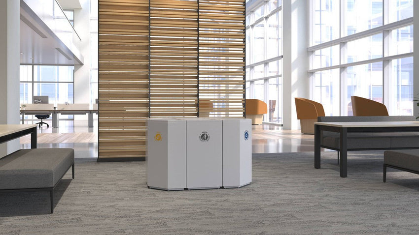 Magnuson VA18SCL Valuta 35 - Gallon Steel Corner Waste Receptacle with Internal Rigid Liner and Bag Arms (MAG - VA18SCL) - SchoolOutlet