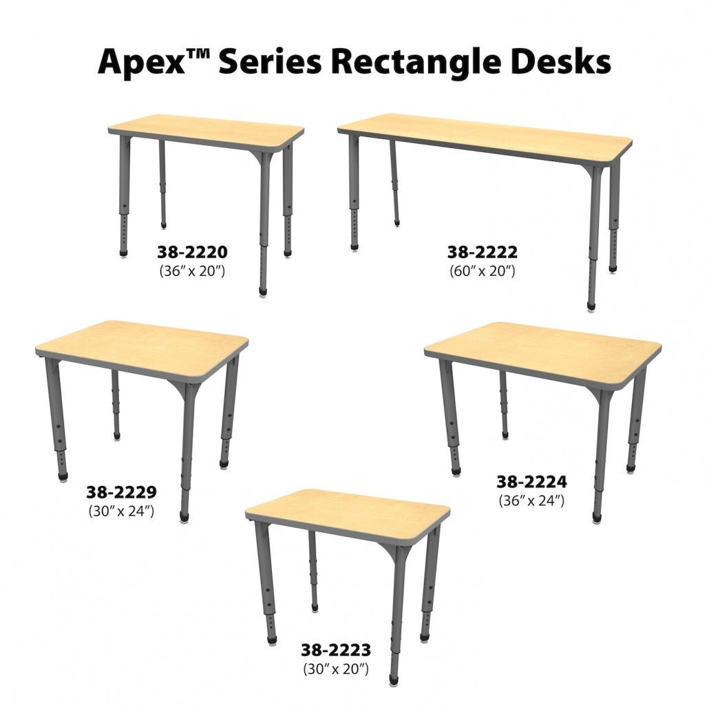 Marco Apex Series Rectangle Student Desk w/ Dry Erase HPL Top 20" x 30" Adjustable Height 21" - 30" (38 - 2223 - DA) - SchoolOutlet