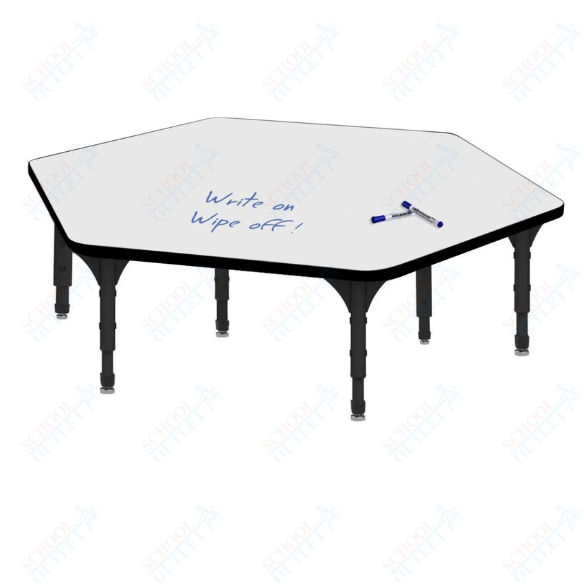 Marco Hexagon Floor Table w/ Dry Erase Top 54.5" x 48" Adj Height 12" - 15" (38 - 2254 - DC) - SchoolOutlet