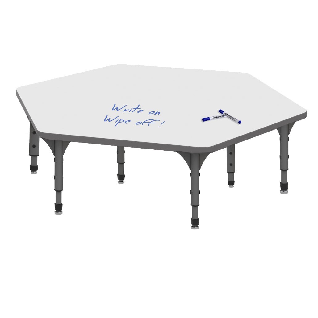 Marco Hexagon Floor Table w/ Dry Erase Top 54.5" x 48" Adj Height 12" - 15" (38 - 2254 - DC) - SchoolOutlet