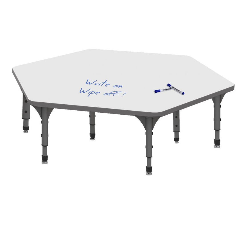 Marco Hexagon Floor Table w/ Dry Erase Top 54.5" x 48" Adj Height 12" - 15" (38 - 2254 - DC) - SchoolOutlet