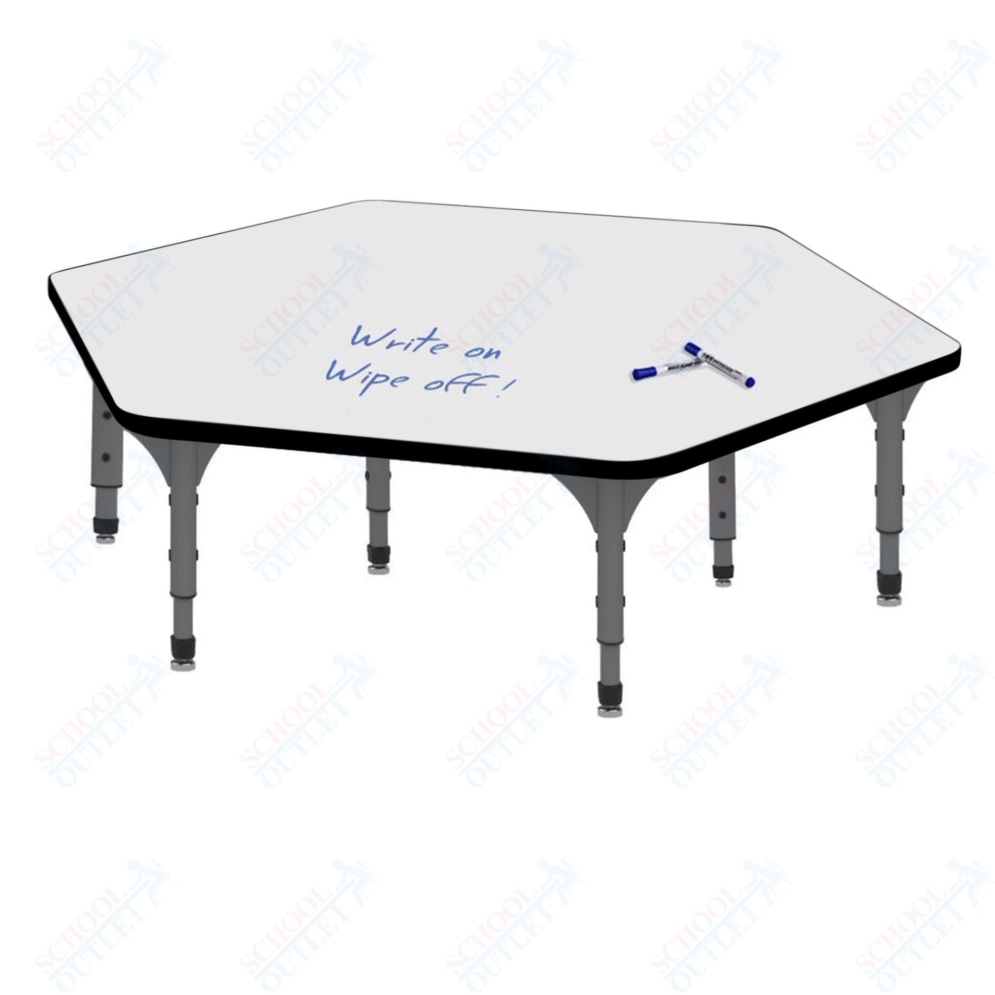Marco Hexagon Floor Table w/ Dry Erase Top 54.5" x 48" Adj Height 12" - 15" (38 - 2254 - DC) - SchoolOutlet
