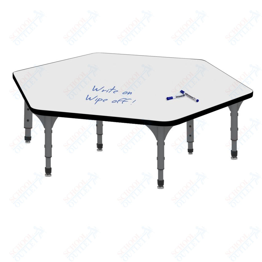 Marco Hexagon Floor Table w/ Dry Erase Top 54.5" x 48" Adj Height 12" - 15" (38 - 2254 - DC) - SchoolOutlet