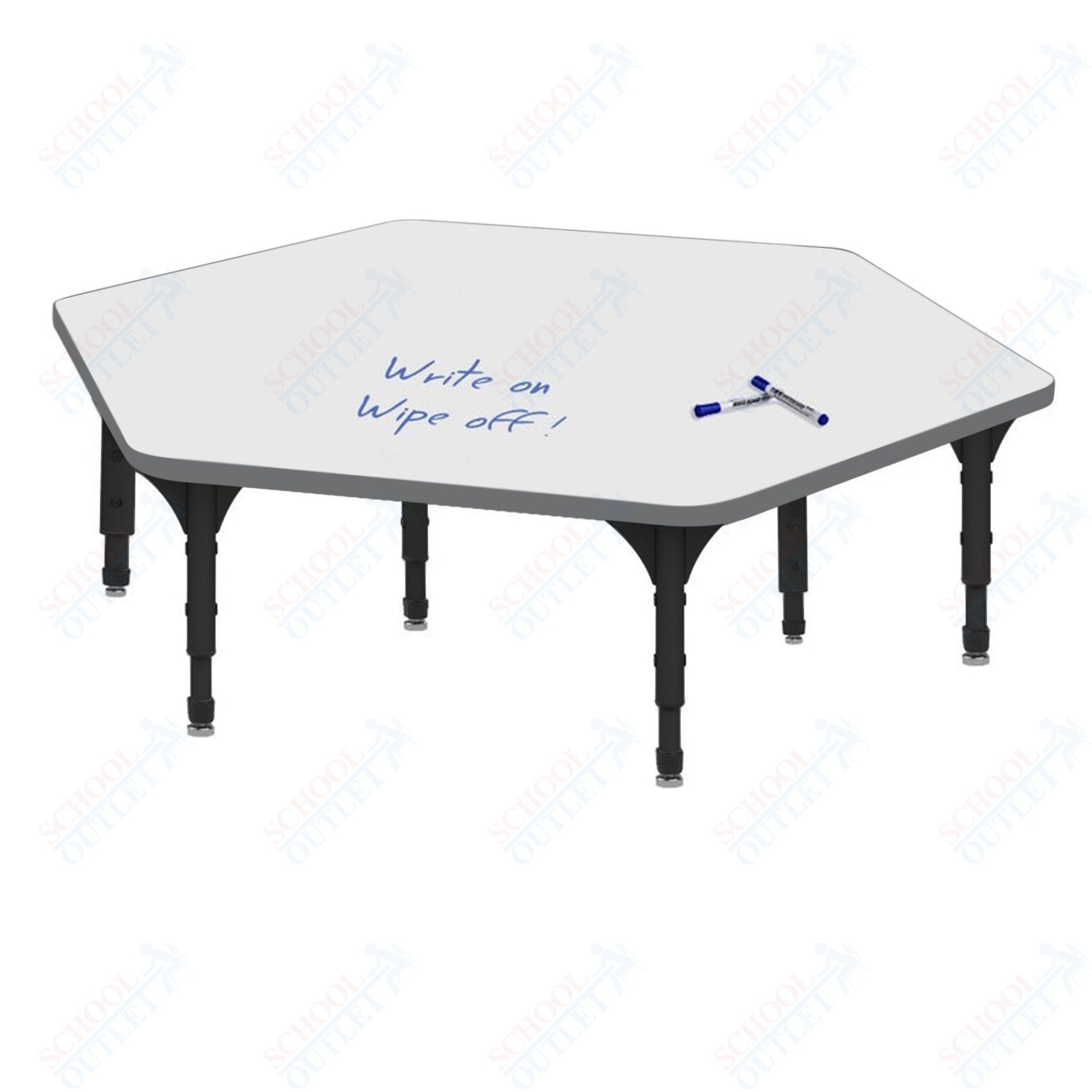 Marco Hexagon Floor Table w/ Dry Erase Top 54.5" x 48" Adj Height 12" - 15" (38 - 2254 - DC) - SchoolOutlet