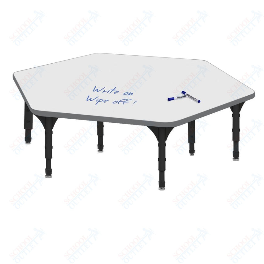 Marco Hexagon Floor Table w/ Dry Erase Top 54.5" x 48" Adj Height 12" - 15" (38 - 2254 - DC) - SchoolOutlet