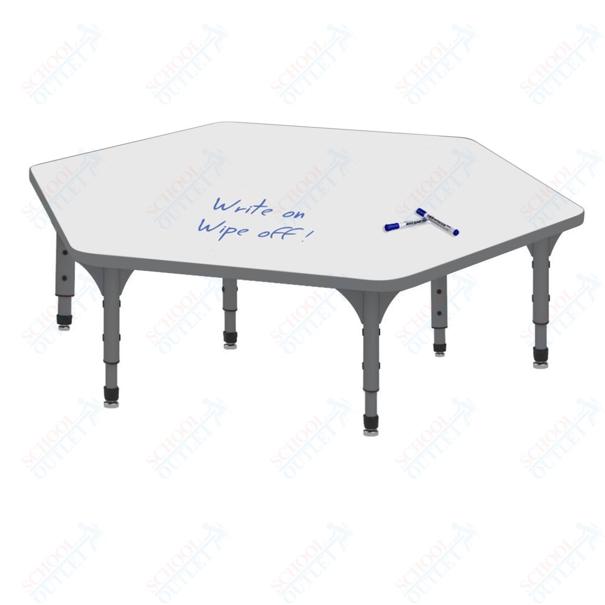 Marco Hexagon Floor Table w/ Dry Erase Top 54.5" x 48" Adj Height 12" - 15" (38 - 2254 - DC) - SchoolOutlet