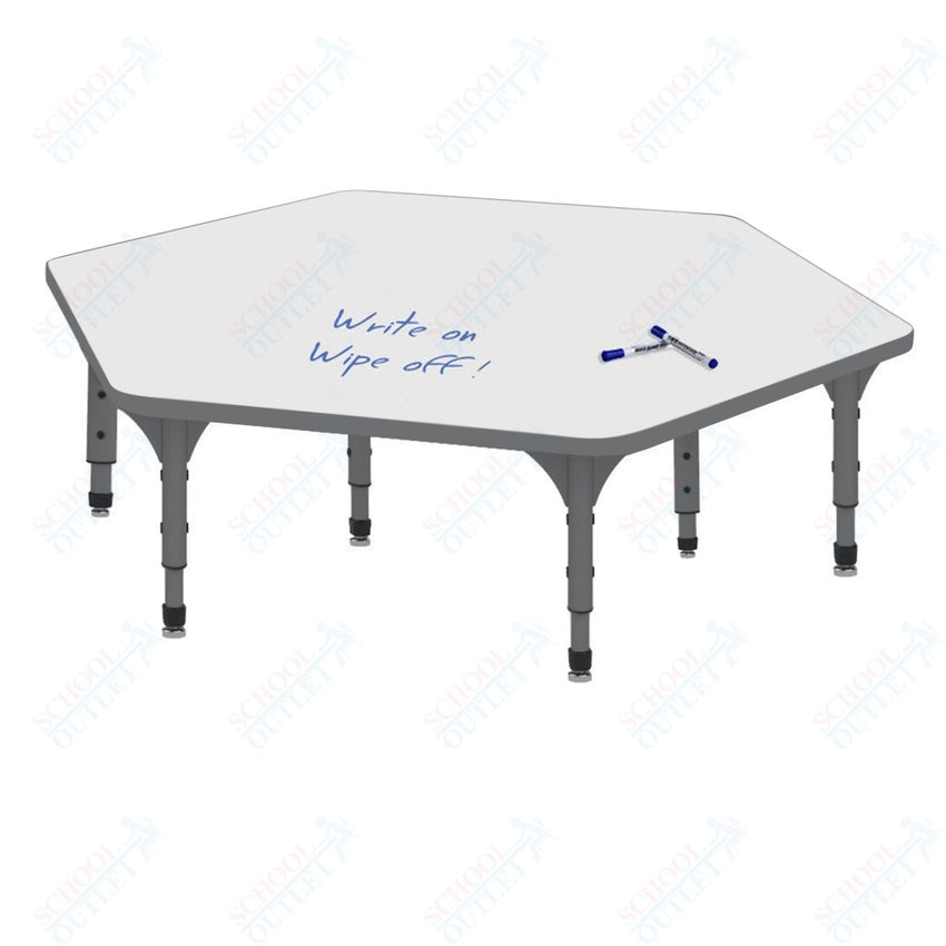 Marco Hexagon Floor Table w/ Dry Erase Top 54.5" x 48" Adj Height 12" - 15" (38 - 2254 - DC) - SchoolOutlet