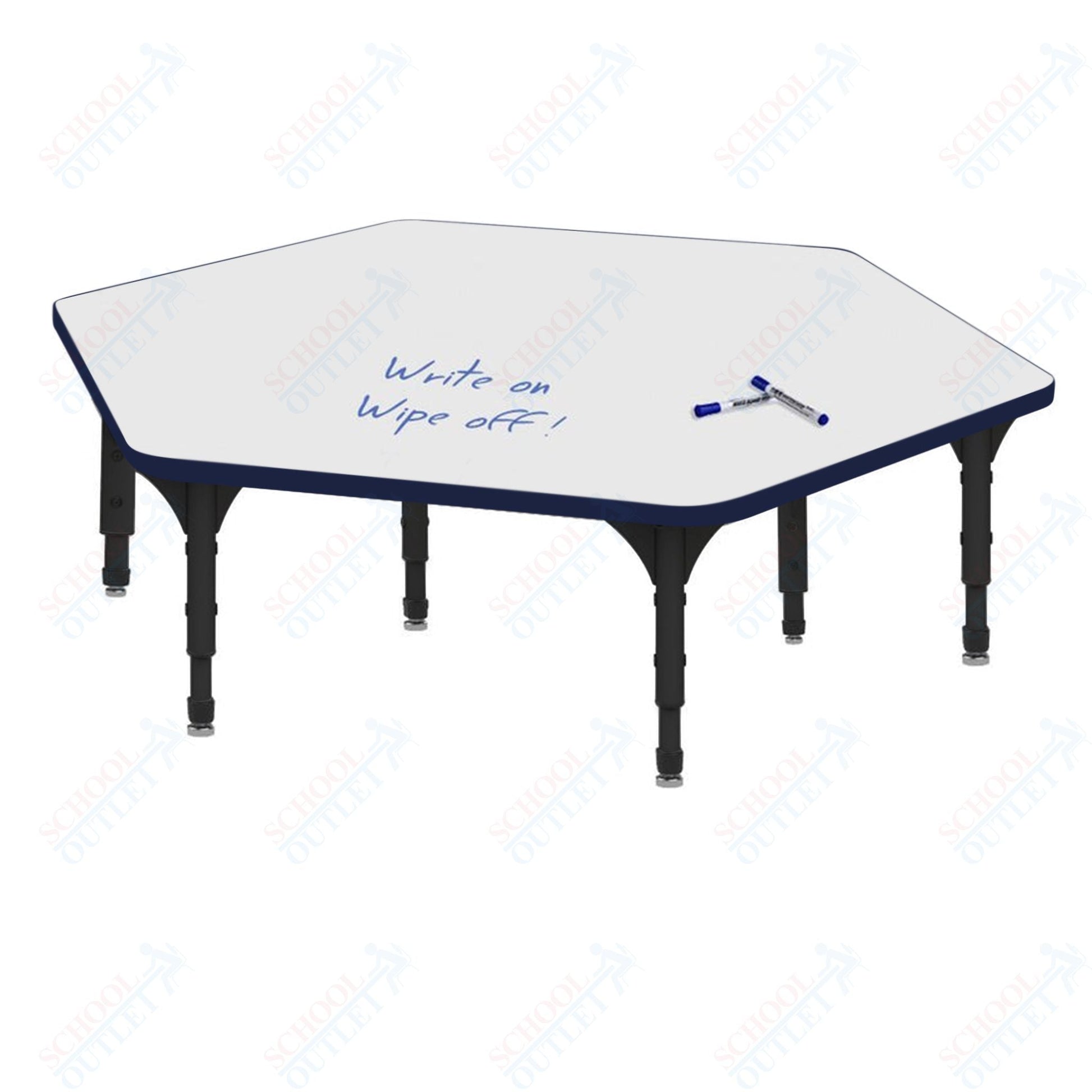 Marco Hexagon Floor Table w/ Dry Erase Top 54.5" x 48" Adj Height 12" - 15" (38 - 2254 - DC) - SchoolOutlet
