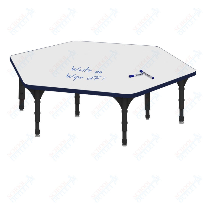 Marco Hexagon Floor Table w/ Dry Erase Top 54.5" x 48" Adj Height 12" - 15" (38 - 2254 - DC) - SchoolOutlet
