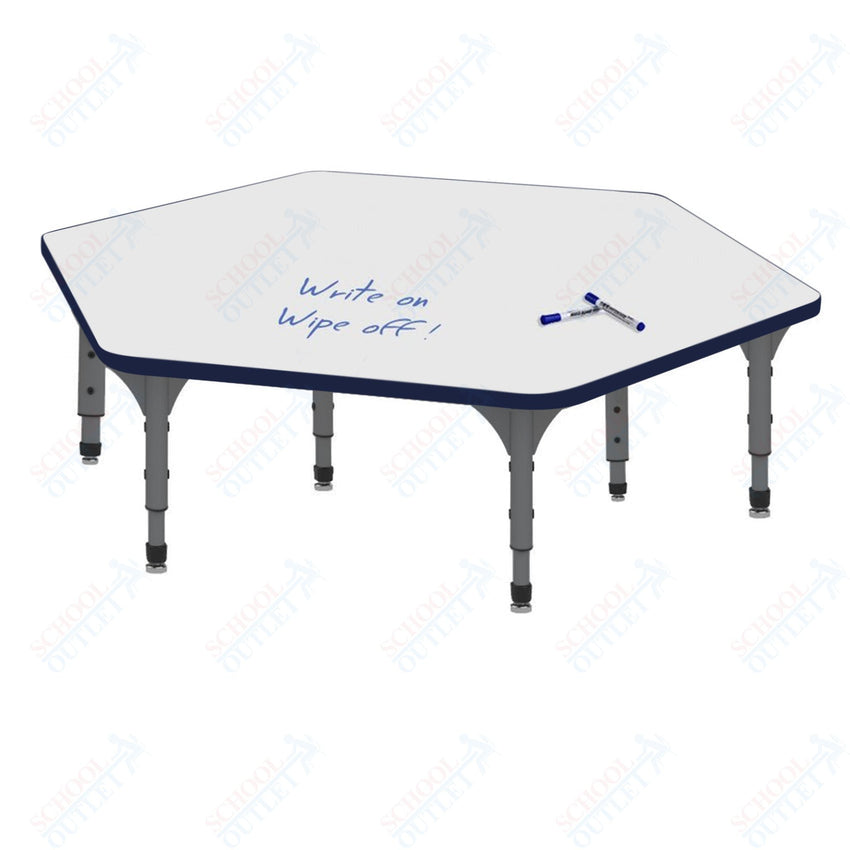 Marco Hexagon Floor Table w/ Dry Erase Top 54.5" x 48" Adj Height 12" - 15" (38 - 2254 - DC) - SchoolOutlet