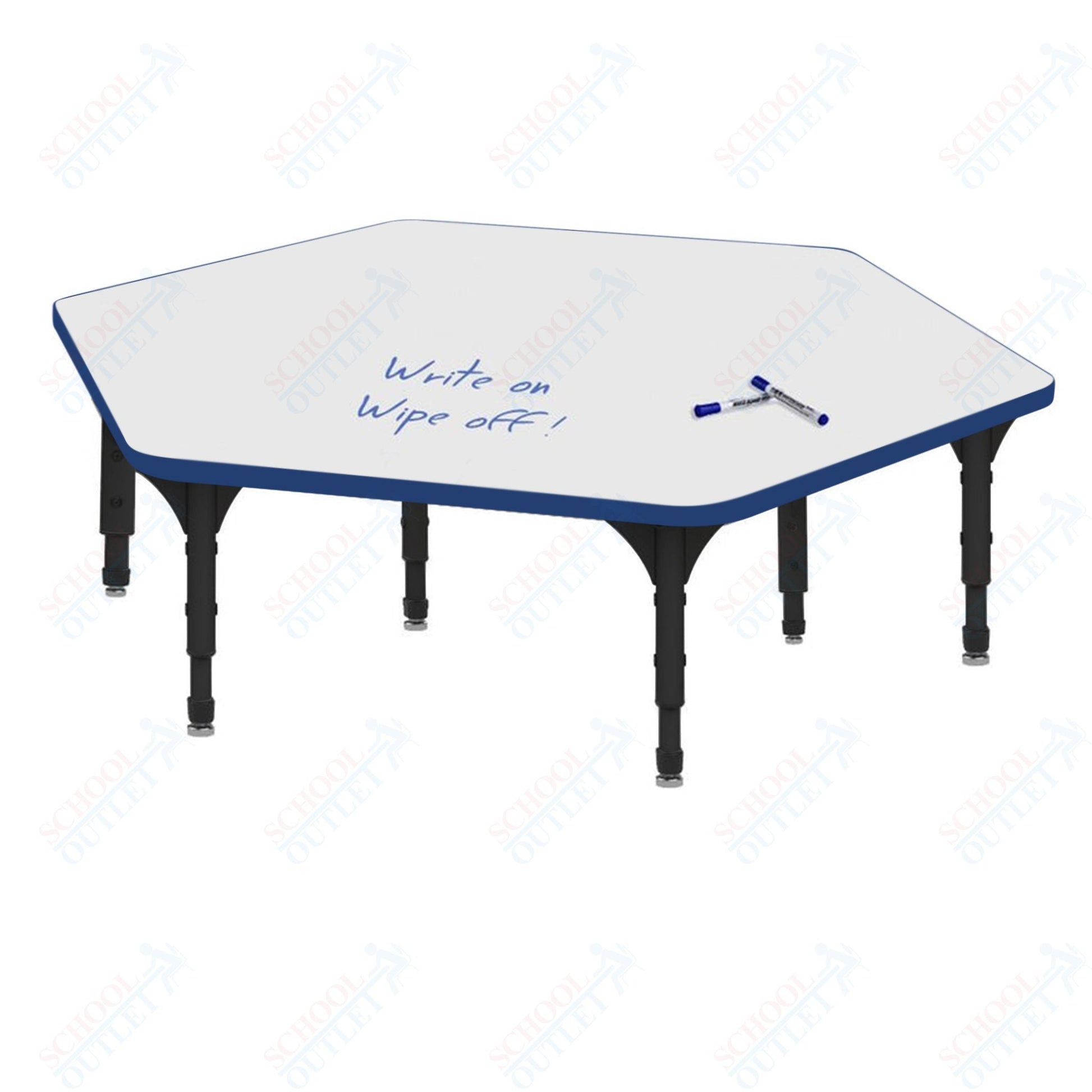 Marco Hexagon Floor Table w/ Dry Erase Top 54.5" x 48" Adj Height 12" - 15" (38 - 2254 - DC) - SchoolOutlet
