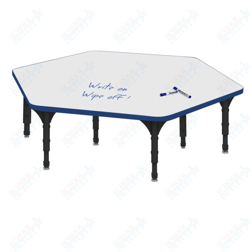 Marco Hexagon Floor Table w/ Dry Erase Top 54.5" x 48" Adj Height 12" - 15" (38 - 2254 - DC) - SchoolOutlet