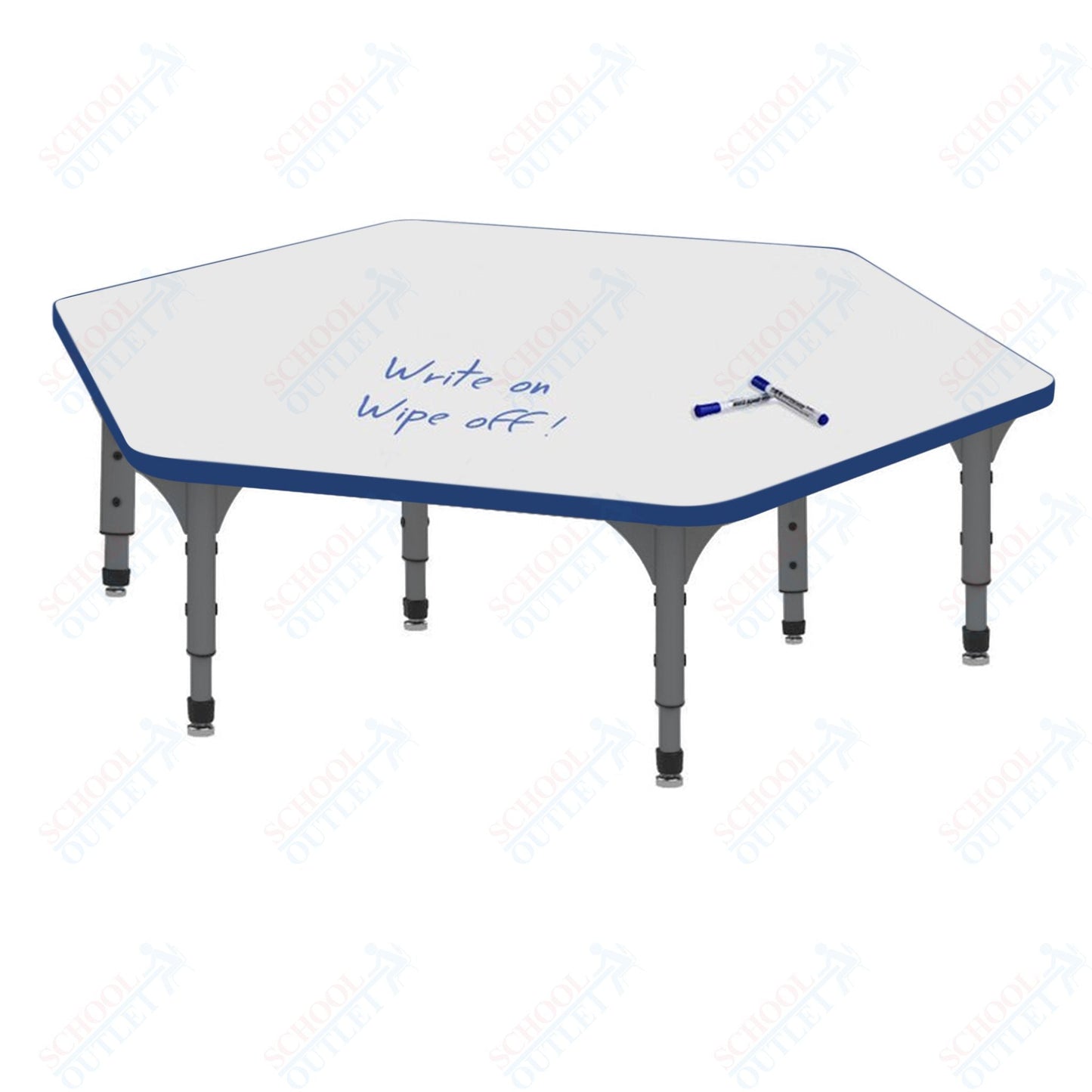 Marco Hexagon Floor Table w/ Dry Erase Top 54.5" x 48" Adj Height 12" - 15" (38 - 2254 - DC) - SchoolOutlet